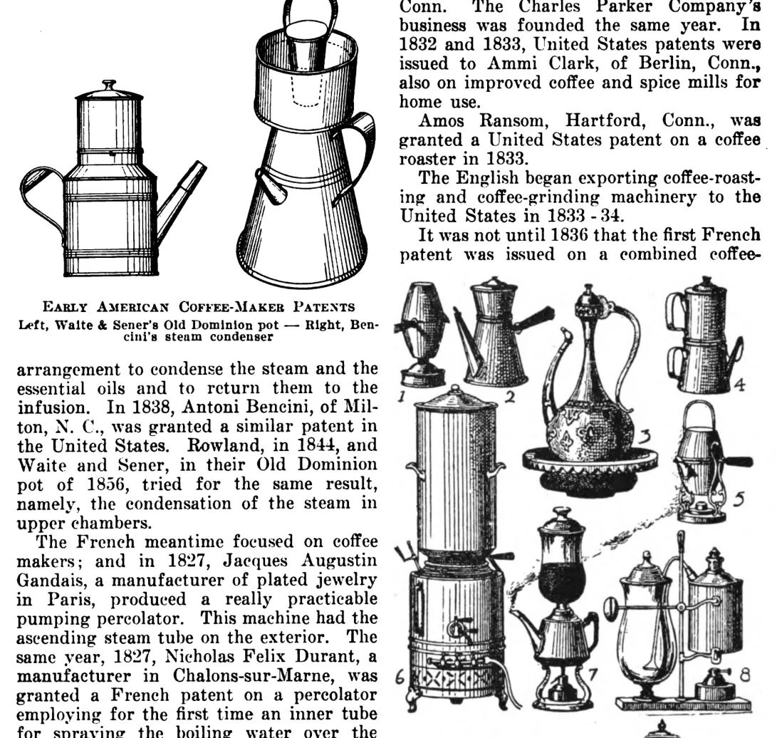Premiers brevets américains de cafetières, 1789-1921