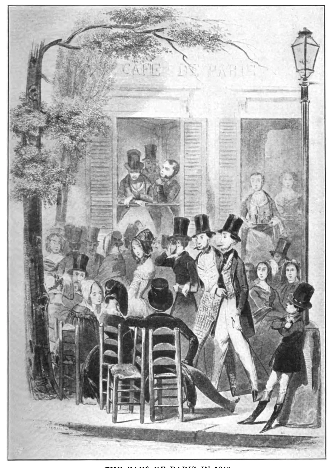 Un café parisien, gravure de Bosredon