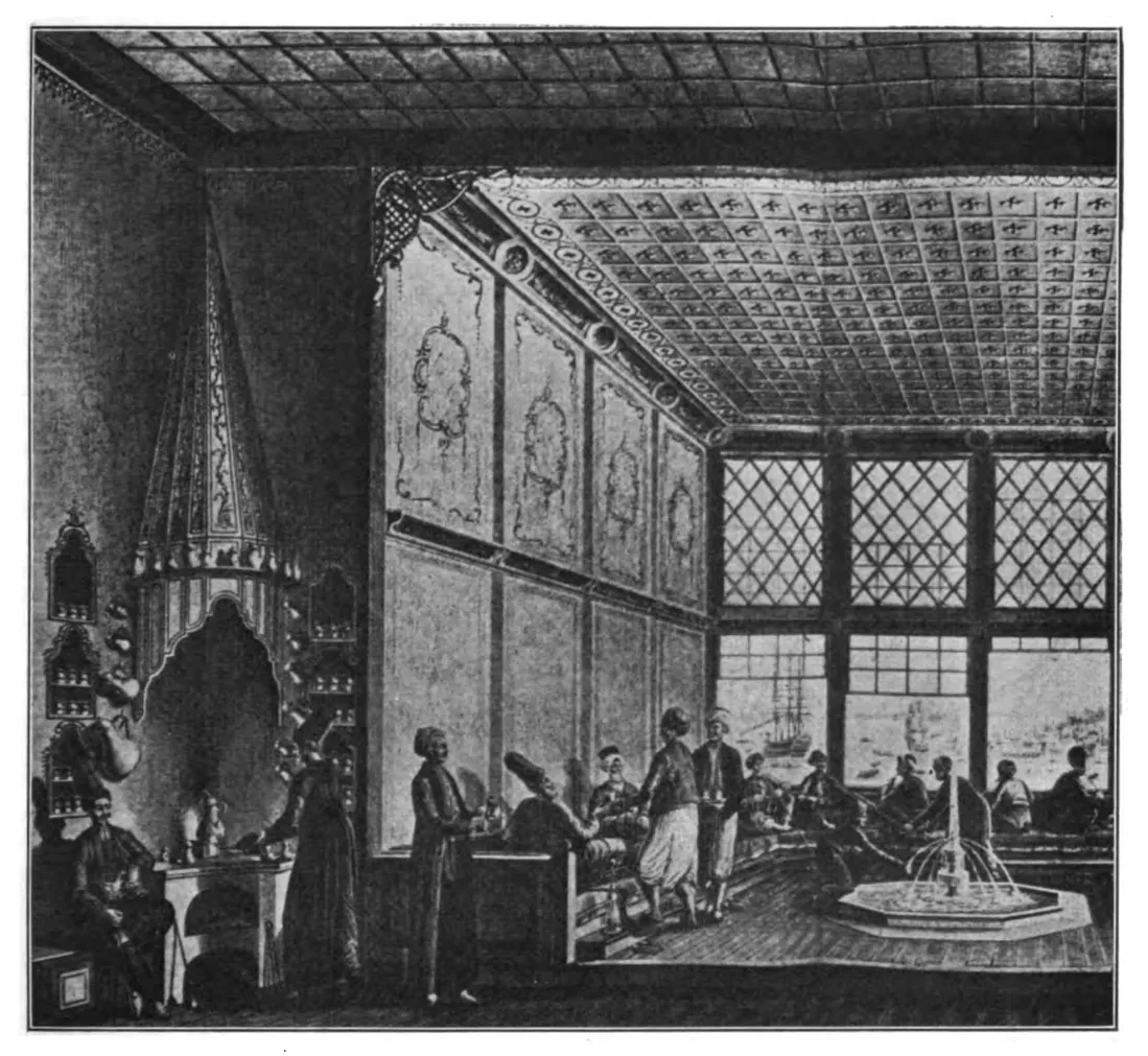 Scène caractéristique d'un café turc du XVIIe siècle