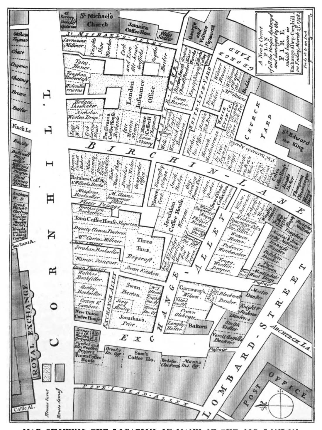 Carte des cafés de Londres antérieurs à l'incendie de 1748