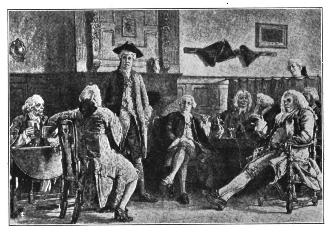 Les commérages du matin dans la salle du Old Cock Tavern