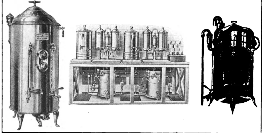 Grandes fontaines à café, machine Duparquet et Still