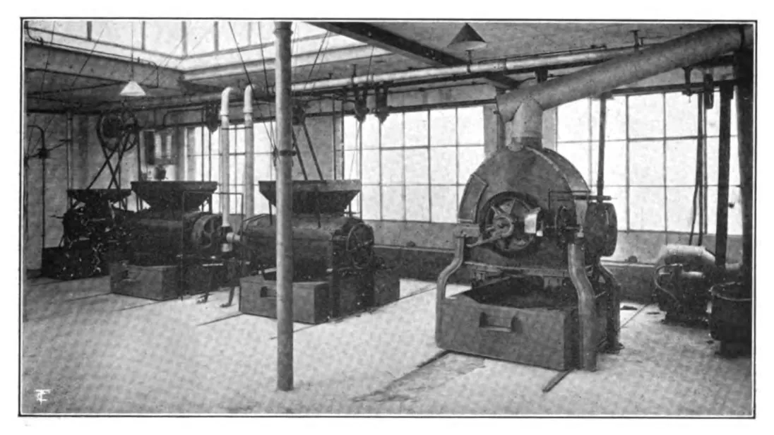 Installation anglaise de torréfaction au gaz, quatre machines