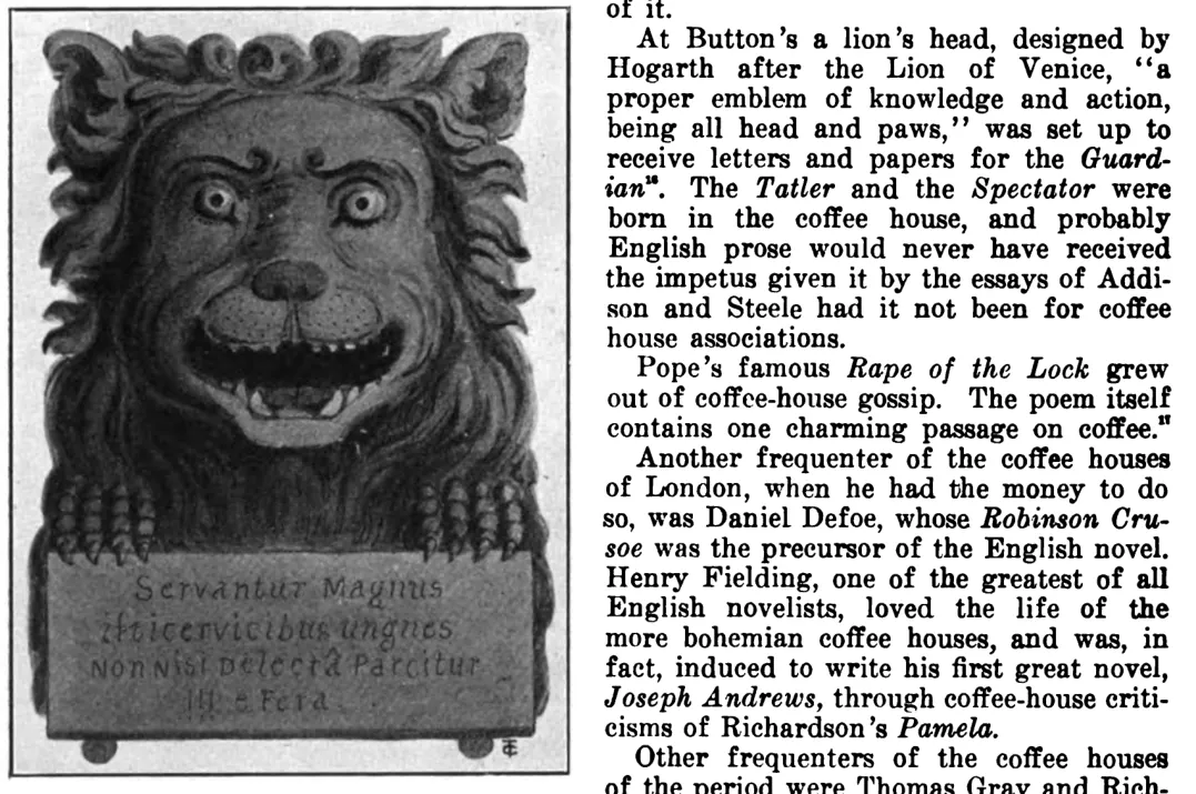 La tête de lion de Button's, dessinée par Hogarth