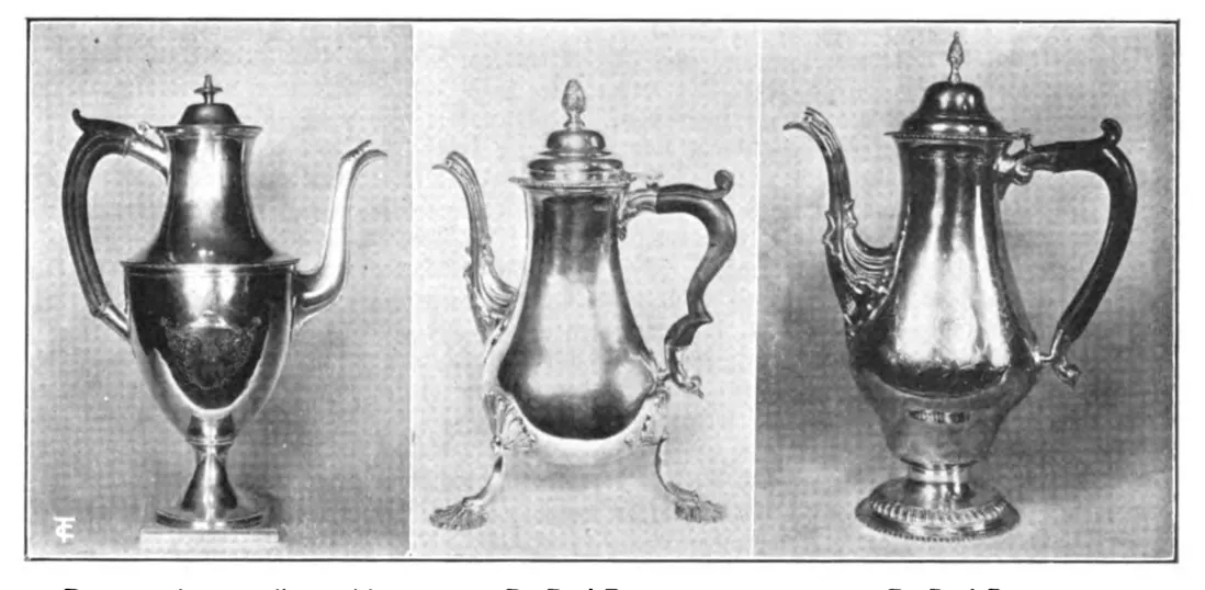 Cafetières des orfèvres américains, dont Paul Revere