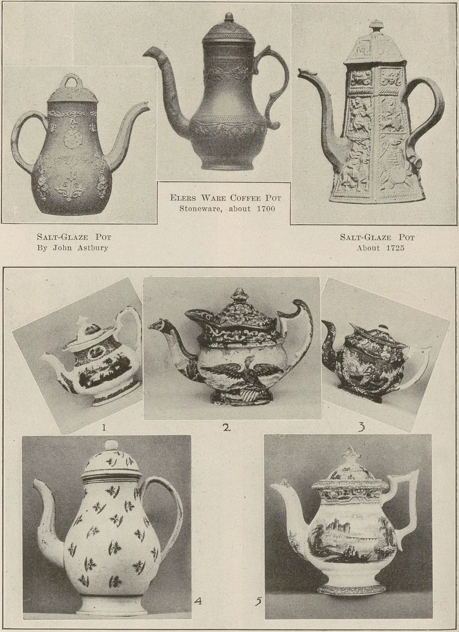 Deux rangées de cafetières de céramique, grès émaillé et porcelaine décorée, photographiées sur fond clair.