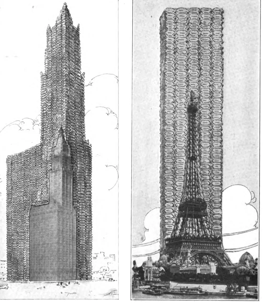 La tour mondiale du café comparée à la tour Eiffel et au Woolworth